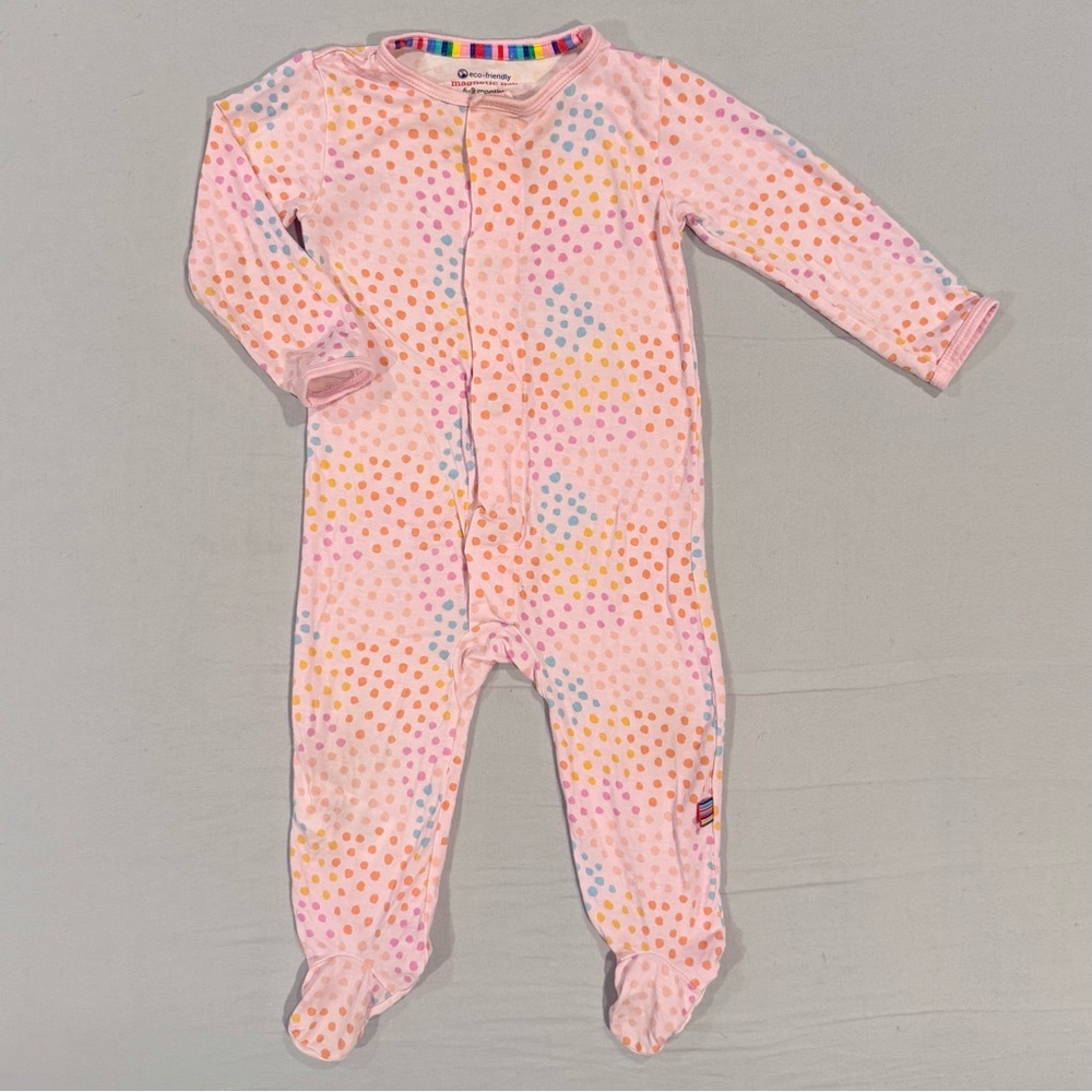 Magnetic Me Pink Sparkle Footie Girls 6-9M Modal Sleeper Pajamas Polka Dots